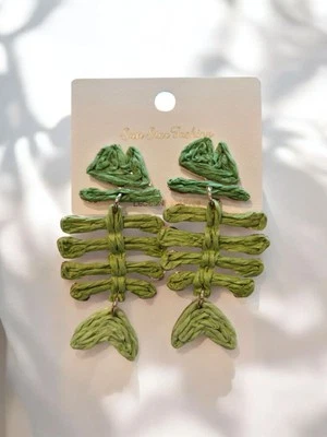 Pendientes colgantes cuerda verde boho chich huesos de peces muertos joyería de moda de verano Foto 1 de 2
