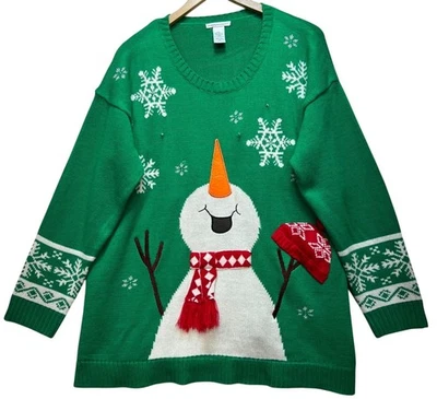 Suéter Pullover Feo Navidad Mujer Punto de Referencia Manga Larga Talla 2X Verde Foto 1 de 4