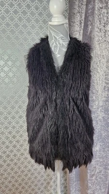 Topshop Black Faux Fur Waistcoat Gillet Shaggy Boho Size 10 - Image 1 of 4