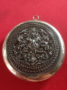 Antique sterling silver pendant compact with mirror 2 1/2" diameter - Picture 1 of 6