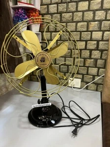 Brass Oscillating Fan Modern Metal Fan with 4 Brass Blades & Cage, 22” Height - Picture 1 of 10