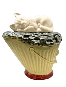 Vintage McCoy Pottery White Cat On Coal Bucket Cookie Jar - Picture 1 of 7