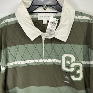 Sun + Stone Mens Rugby Shirt Basic Green Striped Size XL Extra Large NWOT - Picture 1 of 8
