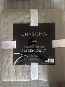 Charisma Organic Cotton Sateen Quilt Twin Grey New Quality Design 68”x86” - Picture 1 of 4