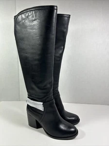 Franco Sarto 5 Medium Black Smooth Leather Block Heel Tall Boots - Picture 1 of 7