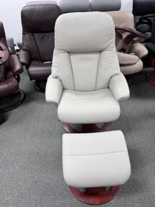 Fjords Alfa 510 Large Recliner Chair and Ottoman Shadow Grey Leather Lounger - Picture 1 of 4