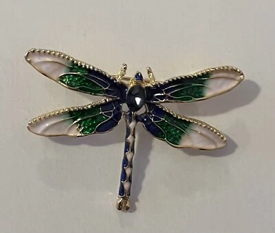 Adorable Broche Prendedor Azul, Verde y Blanco Estrás Cristal Tono Dorado B23 Foto 1 de 3