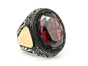 Handmade Mens 925 Sterling Silver Ring Size 11 Red Garnet 