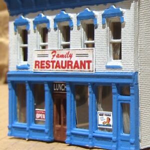 "FAMILY RESTAURANT" ~ Built-up ~ DOWNTOWN DPM STOREFRONT ~ Mayhayred N Scale Lot