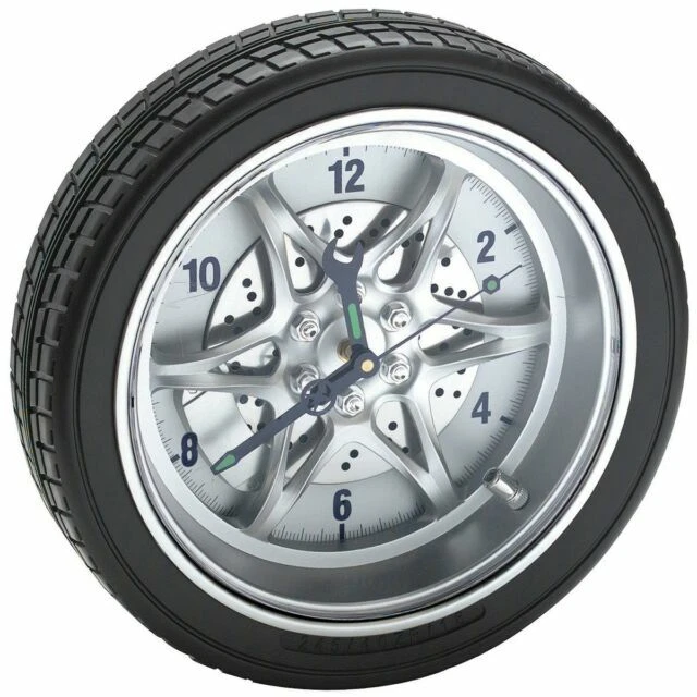 Tire Wall Clock Rally Wheel Gear Car Rim Race Racing Design Rubber Garage Shop