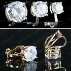 CLIP ON 6mm 8mm 10mm CZ EARRINGS cubic zirconia GOLD/SILVER PLATED cut crystal