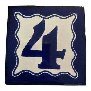 Mexican Talavera Tile 4x4 House Numbers Address White & Blue Table Numbers # 4 - Picture 1 of 2