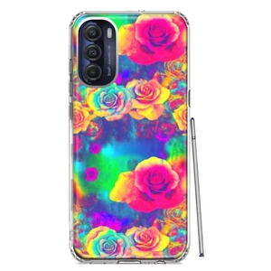 For Motorola Moto G Stylus 5G 2022 Shockproof Hybrid Case, Hippie Tie Dye Roses - Picture 1 of 8