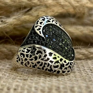 Solid Real Sterling Silver Black Onyx Stone Men's Ring                    #TR142 - Picture 1 of 3