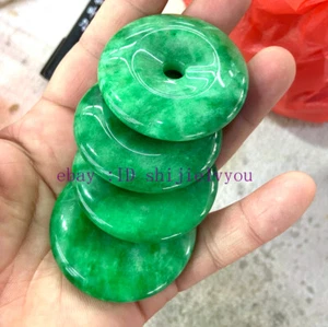 Natural Imperial Green Jade Circle Donut Pendant Lucky Amulet 25/30/35/50mm - Picture 1 of 7