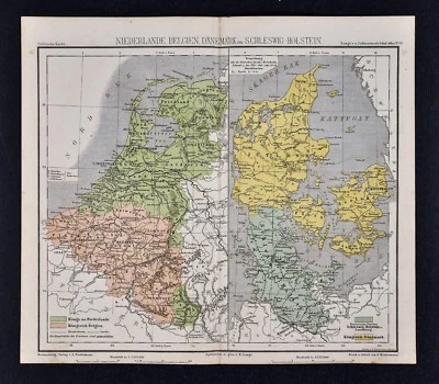 1875 Lange Map Netherlands Holland Belgium Denmark Amsterdam Copenhagen Brussels - Image 1 of 3