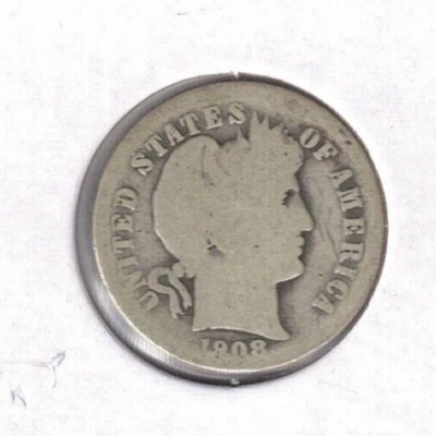 1908 Philadelphia Barber Circulated Dime 10 Cents Silver Coin! - Image 1 of 2
