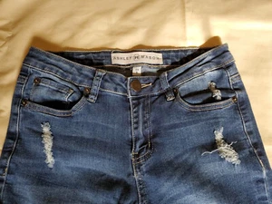 Ashley Mason blaue Damenjeans Größe 5 Used-Look Skinny niedriger Bund Stretch - Bild 1 von 8