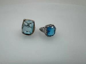 Silver Tone Costume Jewelry Rings Light Blue Stone - Picture 1 of 15