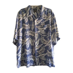 Haggar Silk Hawaiian Shirt Mens XX Blue White Beach Resortwear - Picture 1 of 5