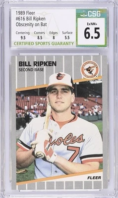1989 FLEER #616 BILL RIPKEN FF ERROR ICONIC CARD CSG 6.5 EX/NM+ CCG ORIOLES - Image 1 of 3