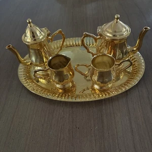 Tea Set By GODINGER Silver Art Co Mini Silver Plated Gold 5 Pieces So Beautiful - Picture 1 of 8