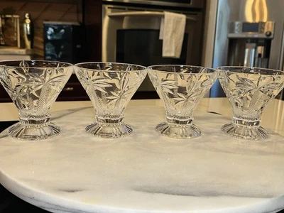 Lote de 4 cuencos de helado Shannon Crystal Godinger South Beach palmeras Foto 1 de 4