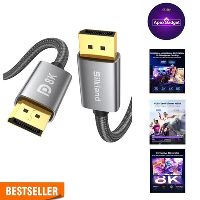 Silkland 8K DisplayPort 1.4 Kabel – Ultra HD, 144Hz, 8K@60Hz, Gaming & Profes... - Bild 1 von 4