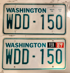 1982 - 1986 WASHINGTON NUMMERNSCHILD Set -- WDD-150 -- 1987 ETIKETT -- Paar Kennzeichen - Bild 1 von 11