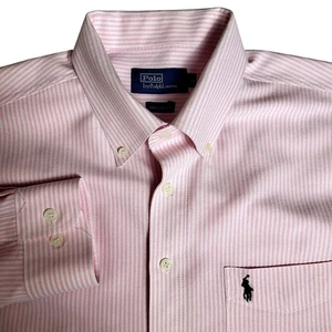 Polo Ralph Lauren Para Hombre Grande Rosa Blanco Rayas Camisa Abotonada Manga Larga - Imagen 1 de 8