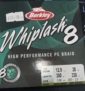 Berkley Whiplash 8 Moss Green 300m 28lb 12.9kg 330yd PE Braid HIGH PERFORMANCE - Picture 1 of 24