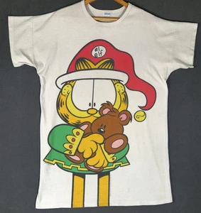 Camiseta De Colección 1980 Garfield Navidad Elfo Santa Oso de Peluche Coqueteo Etiqueta MEDIANA #2 - Imagen 1 de 6