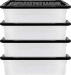 4 Pack-32L Under Bed Storage Box with Lid – Large Plastic Storage Box for Clothe - Picture 1 of 8