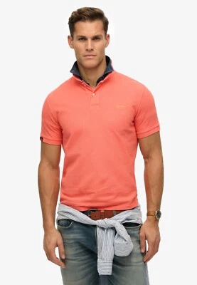 Superdry Polo T-Shirt Mens Short Sleeve Collar Embroidered Logo Hot Coral - Image 1 of 4