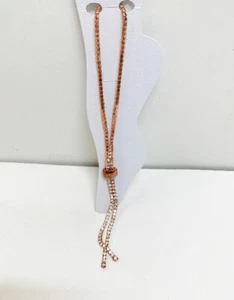 New Rose Gold Metal & Rhinestone Lariat Dangle Women's Ankle Bracelet - Picture 1 of 1