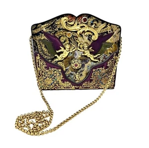 Helene Angeli Vintage Baroque Gold Angels Velvet Crystal Bag - Picture 1 of 5