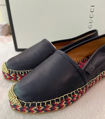Новый в коробке GUCCI Pilar Napa кожи плоский Espadrille темно-синий размер 6,5 / 36 + - Изображение 1 из 4