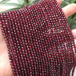 Genuine 4mm Faceted Natural Dark Red Garnet Gemstone Round Loose Beads 15''