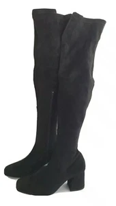 Missguided Black Square Toe Block Heel Over The Knee Sock Boots UK 6 EU 39 SH1 - Picture 1 of 10