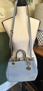 Michael Kors Cynthia Saffiano Leather Satchel Bag Baby Blue Adjustable Crossbody - Picture 1 of 12