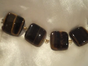 REDUCED SQUARE TIGERS EYE 'OFFSET' NECKLACE & EARRINGS SET - Picture 1 of 7