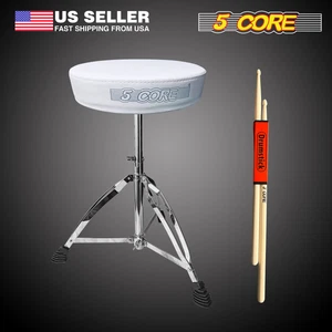 5Core Drum Stool Throne Drummer Seat Pad Chair Adjustable Folding Stand White - Picture 1 of 24