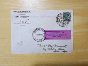 Rocket Mail FLOWN Cover | India EZ 37 26/06/1938 | Gertrude Collins - Picture 1 of 2