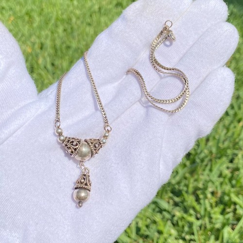 VETEMENTS Collana pendente goccia Y argento sterling 925 stile Bali vintage palline