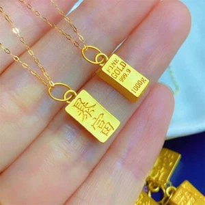 1pcs Pure 999 24K Yellow Gold Women 3D Gold Bar Oblong Pendant 0.3g - Picture 1 of 6