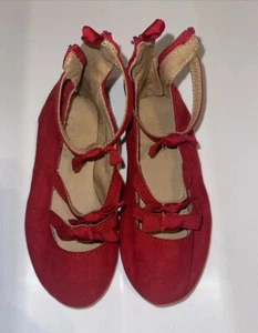 Old Navy Red Suede Bow Ballerina Shoes Toddler Girl's Size 7 No Tags - Picture 1 of 12