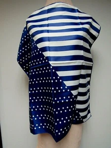 VTG Dots Stripes 26 Square Scarf Twill Acetate Blue Navy White EUC - Picture 1 of 7