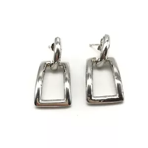 Pendientes colgantes modernos rectángulos abiertos vintage brillantes de plata de ley 925 - Imagen 1 de 8