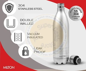 Water Bottle 1L Thermosteel 24 Hrs Hot & Cold Leak Proof Vaccum Flask Gym Hiking - Picture 1 of 8