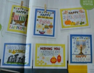 Happy Holiday 6 Different World Religions Celebration Cards Cross Stitch Chart - Picture 1 of 1